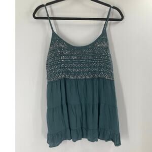 Tokyo Darling Babydoll Teal Sequined Tank Women’s Large Y2K Whimsical Fairy